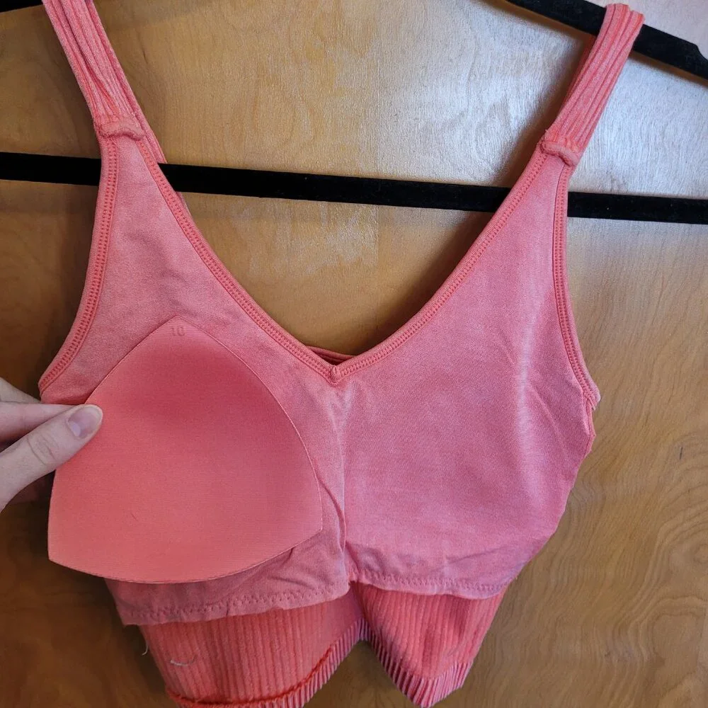 Pink Ribbed Brami Crop Top, Size S/M - Picture 2 of 8